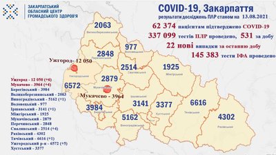 На Закарпатті за добу виявили 22 нові випадки COVID-19 На Закарпатті за добу виявили 22 нові випадки COVID-19