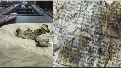 фрагмент польської газети, який знайшли у дверях під час реставрації фрагмент польської газети, який знайшли у дверях під час реставрації