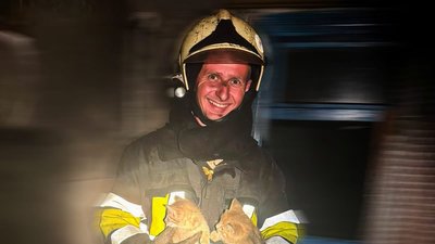 Рятувальник з врятованими тваринами