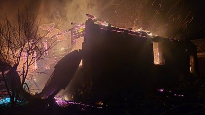 Пожежа в Богодухові через удар дроном