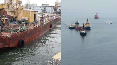 Поблизу Одеси ледь не затонула баржа: її рятували три буксири та катер