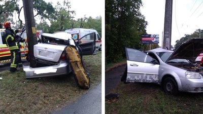 У Черкасах автівка в'їхала в електроопору, жінка отримала травми