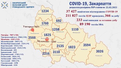 Більше 200 нових випадків COVID-19 виявили на Закарпатті Більше 200 нових випадків COVID-19 виявили на Закарпатті