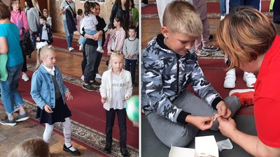 Діти грали з м`ячем та вчилися надавати першу медичну допомогу Діти грали з м`ячем та вчилися надавати першу медичну допомогу