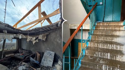 Аварійний дах 9-поверхівки у Полтаві після удару БпЛА: буревій зніс тимчасове перекриття