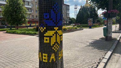 Дерева на центральній вулиці Звягеля прикрасили вишитими орнаментами Дерева на центральній вулиці Звягеля прикрасили вишитими орнаментами