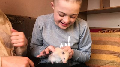 Хлопчик щодня грається з хом'ячком Кузею Хлопчик щодня грається з хом'ячком Кузею
