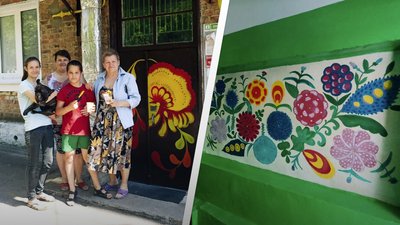 Квіти на стінах – житомирянка розписала свій під'їзд в стилі Марії Примаченко та петриківського розпису