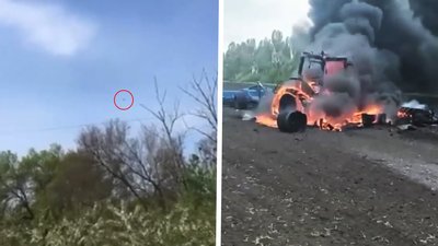 Очевидець зняв на відео момент російського авіаудару по трактору на Харківщині