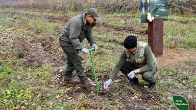Рідні, друзі та колеги полеглого воїна Максима Майданика висаджують "Ліс пам'яті"