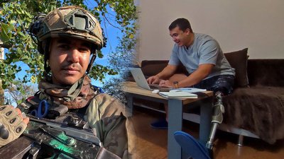 Назар Хишам у військовій формі та після поранення