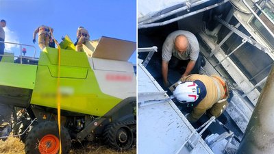 Зерновий бункер, комбайн, рятувальники, ДСНС