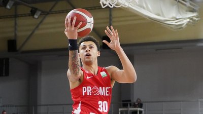 Баскетболіст "Прометея" Іссуф Санон у матчі плей-оф Латвійсько-естонської ліги 2023/24.