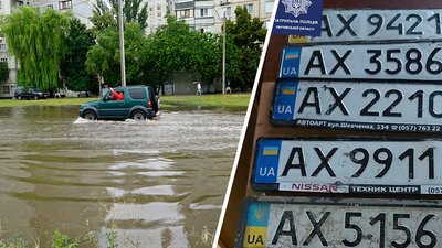 У Харкові патрульні зібрали втрачені у зливу номерні знаки