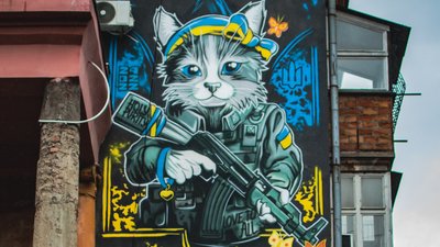"Киця-захисниця": у Миколаєві створили мурал