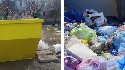 Кропивничани викидають побутові відходи у контейнери для збору великогабаритного сміття