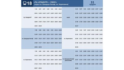 Графік руху автобуса №18 на 31 грудня Графік руху автобуса №18 на 31 грудня