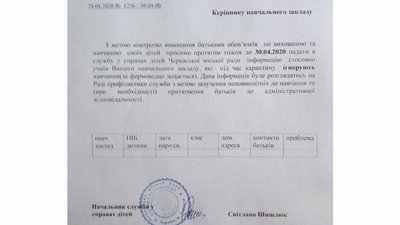 Фото листа Служби у справах дітей з соцмереж Фото листа Служби у справах дітей з соцмереж