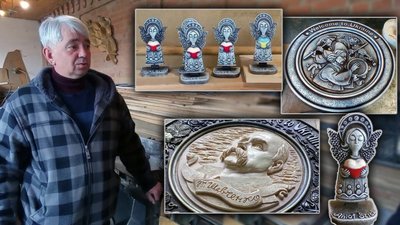 На Житомирщині переселенець із Бучанського району створює сувенірні тарілки на патріотичну тематику