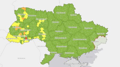 Карта зон в Україні станом на 14:00 Карта зон в Україні станом на 14:00