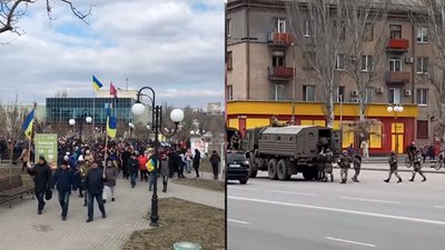 Мітинги за Україну в окупації. У Бердянську люди пройшлися містом. У Мелітополі акцію не дозволили