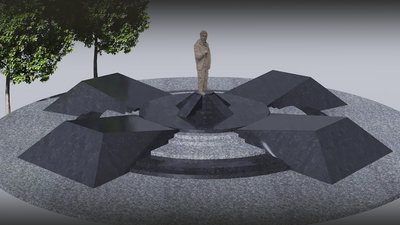 В центрі композиції — статуя Олександра Мацієвського: у Ніжині зводять меморіал загиблим військовим В центрі композиції — статуя Олександра Мацієвського: у Ніжині зводять меморіал загиблим військовим