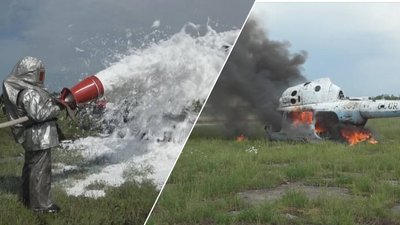 Прикарпатські пожежники провели навчання в аеропорту — гасили палаючий вертоліт