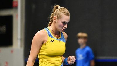 Даяна Ястремська у збірній України з тенісу в матчі Кубка Біллі Джин Кінг 2023 року.