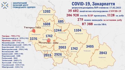 Майже 300 нових випадків COVID-19 виявили на Закарпатті Майже 300 нових випадків COVID-19 виявили на Закарпатті