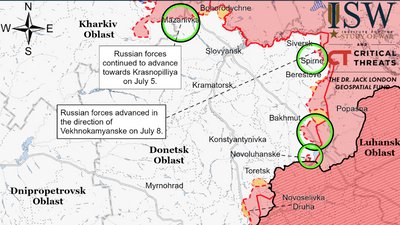 РФ продовжувала наступати на північ від Слов'янська, намагалася просунутися до Сіверська — ISW РФ продовжувала наступати на північ від Слов'янська, намагалася просунутися до Сіверська — ISW
