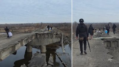 Евакуація з Комишувахи: через обстріли мости зруйновані, доводиться евакуюватися пішки