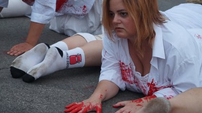 У центрі Дніпра провели перформанс на підтримку Білорусі – фоторепортаж У центрі Дніпра провели перформанс на підтримку Білорусі – фоторепортаж