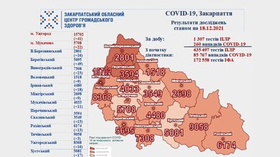 На Закарпатті за добу виявили 260 нових випадків COVID-19 На Закарпатті за добу виявили 260 нових випадків COVID-19