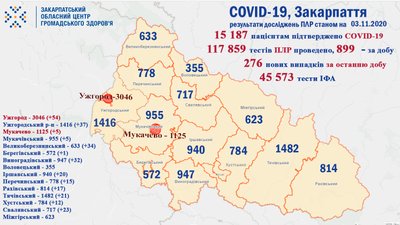 На Закарпатті за добу виявили 276 нових випадків коронавірусу На Закарпатті за добу виявили 276 нових випадків коронавірусу