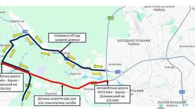 Схема руху на ділянці траси Київ — Харків — Довжанський
