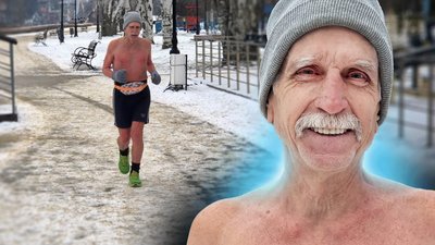 80-річний миколаївець Станіслав бігає взимку з голим торсом