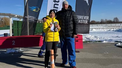 Ірина Климець з тренером на зимовому чемпіонаті України