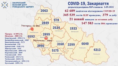 За добу на Закарпатті COVID-19 лабораторно виявили у 21 людини За добу на Закарпатті COVID-19 лабораторно виявили у 21 людини