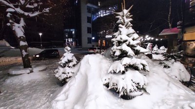 вечір, засніжена вулиця