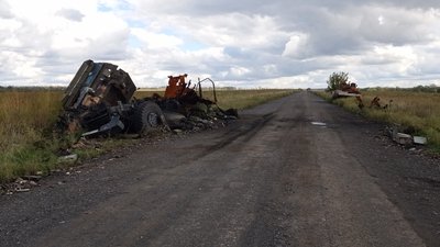 Наслідки влучання дроном у Балаклії