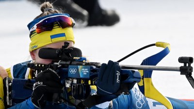 Дарина Чалик на "лежці" у жіночій естафеті на Олімпіаді-2026