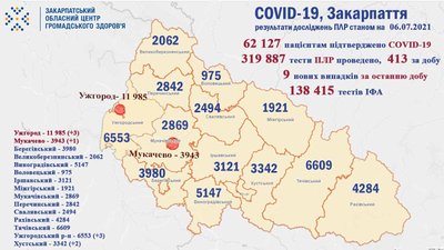 На Закарпатті за добу виявили 9 нових випадків COVID-19 На Закарпатті за добу виявили 9 нових випадків COVID-19