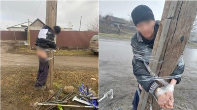 У селі на Кіровоградщині чоловіка, якого підозрюють у мародерстві, прив'язали до стовпа
