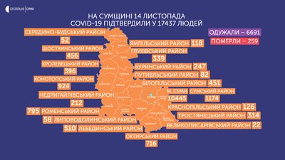 COVID-19 на Сумщині: 656 нових інфікувань, 9 людей померли від ускладнень COVID-19 на Сумщині: 656 нових інфікувань, 9 людей померли від ускладнень