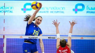 Анна Артишук у грі України проти Болгарії на Лізі націй з волейболу