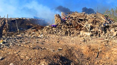 Херсонщина, зруйнований авіабомбою будинок, 27 вересня 2023 року Херсонщина, зруйнований авіабомбою будинок, 27 вересня 2023 року