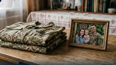 Ілюстроване зображення військової форми та портрета родини