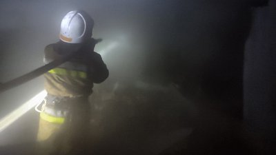 Рятувальник гасить пожежу, що виникла на Миколаївщині