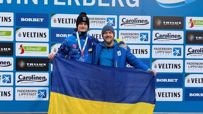 Владислав Клименко, український скелетоніст на подіумі юніорського Євро-2026