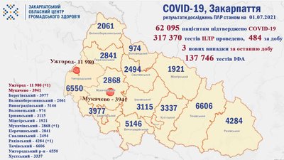 За добу на Закарпатті зафіксували три нові випадки COVID-19 За добу на Закарпатті зафіксували три нові випадки COVID-19
